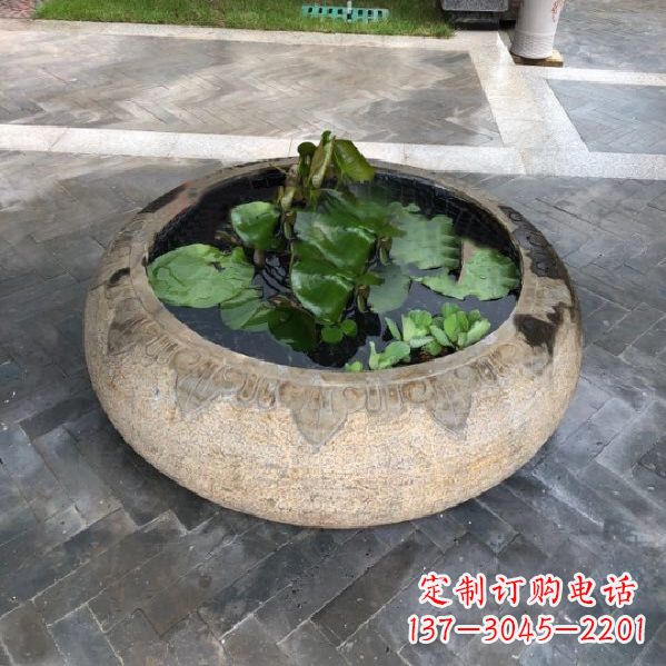 武汉别墅庭院仿古做旧石雕鱼缸
