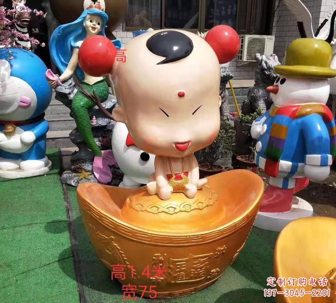 武汉玻璃钢元宝娃娃雕塑招财进宝