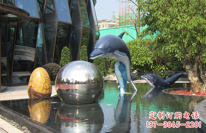 武汉不锈钢海豚景观雕塑创造精美绝伦的企业公园