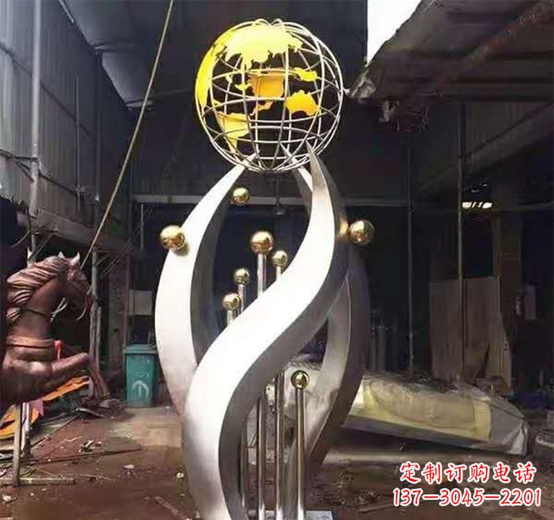 武汉不锈钢转动地球仪雕塑——传承地球文明