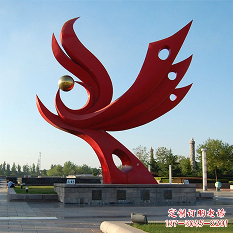 武汉抽象不锈钢景观凤凰雕塑-公园园林广场景观标识雕塑