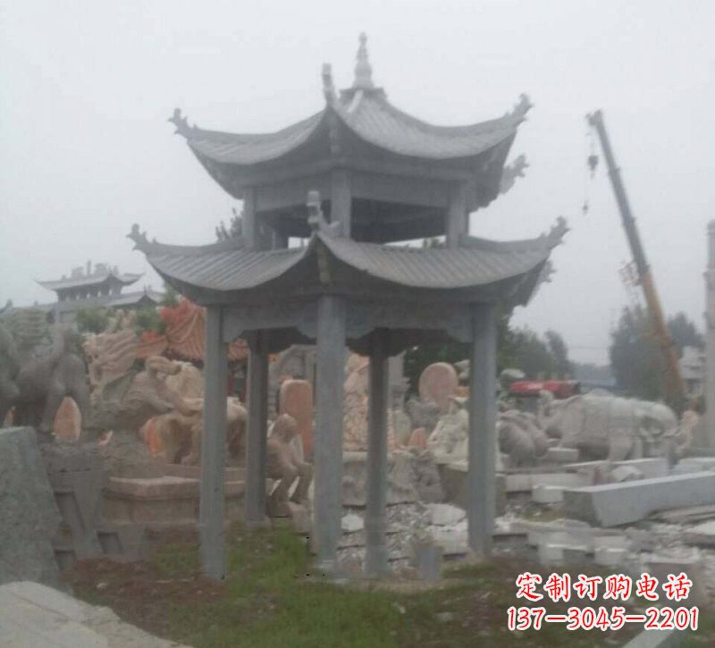 武汉大理石六角凉亭石雕，精美绝伦