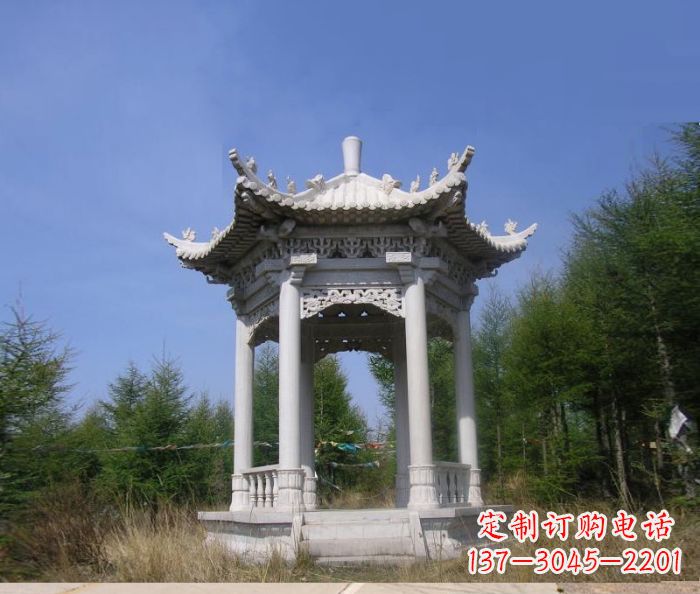 武汉精美大理石六角石凉亭雕塑