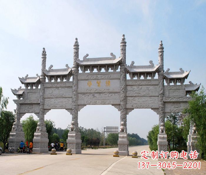 武汉大型五门道路石雕牌坊定制
