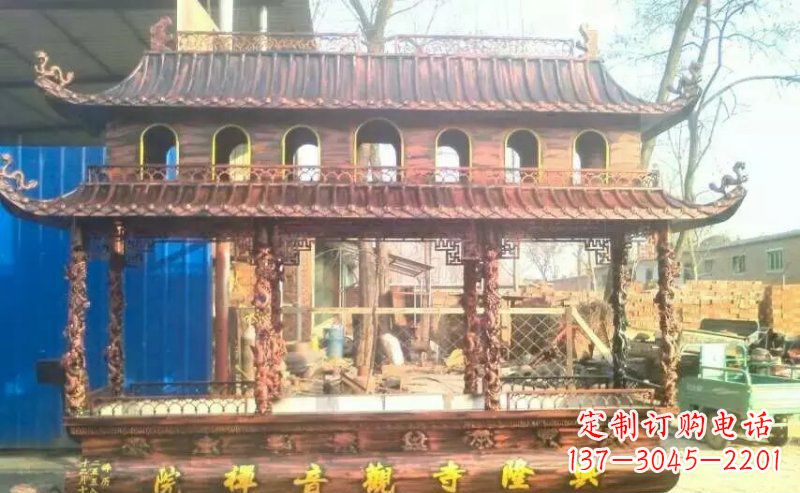 武汉方形寺庙古典香炉铜雕塑