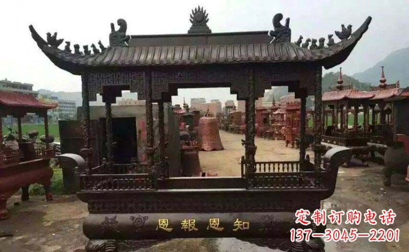 武汉精美方形寺庙铜香炉雕塑