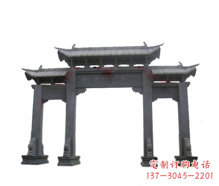 武汉仿古三门牌坊石雕 (7)
