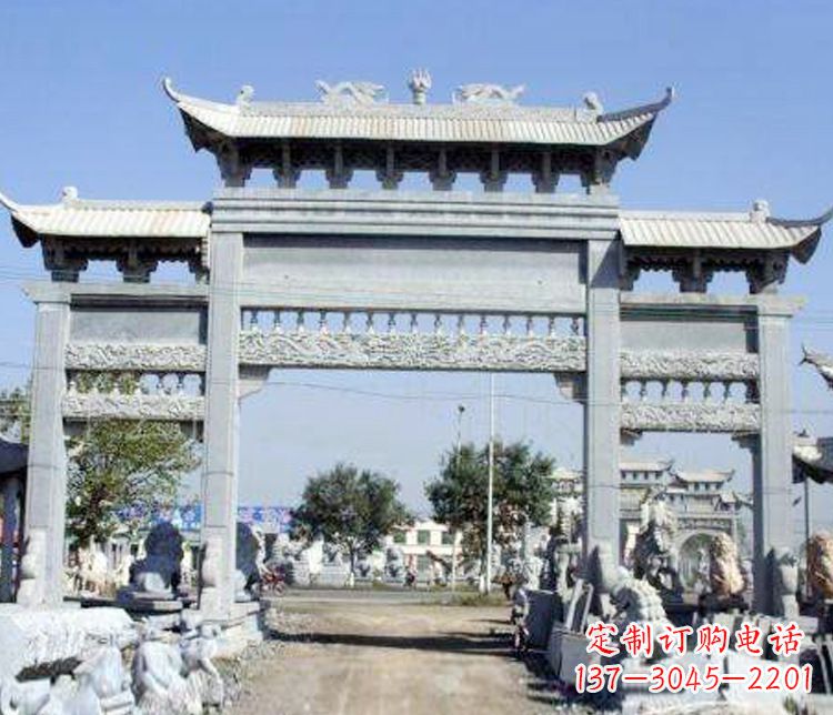 武汉仿古三门牌坊石雕 (9)