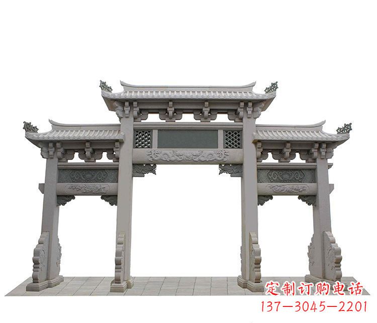 武汉仿古三门石牌坊石雕
