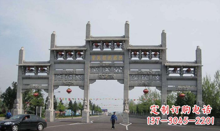武汉仿古五门石雕牌坊 (2)