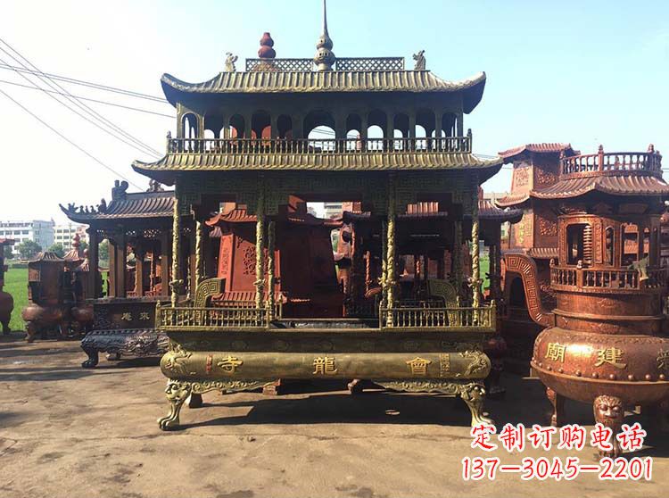 武汉高浮雕螭龙纹铜香炉