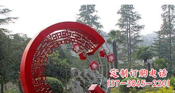武汉灵动奔放的不锈钢和梅花圆环雕塑