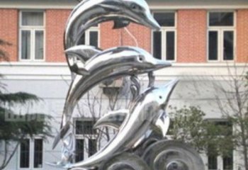 武汉跳跃海豚海浪不锈钢雕塑