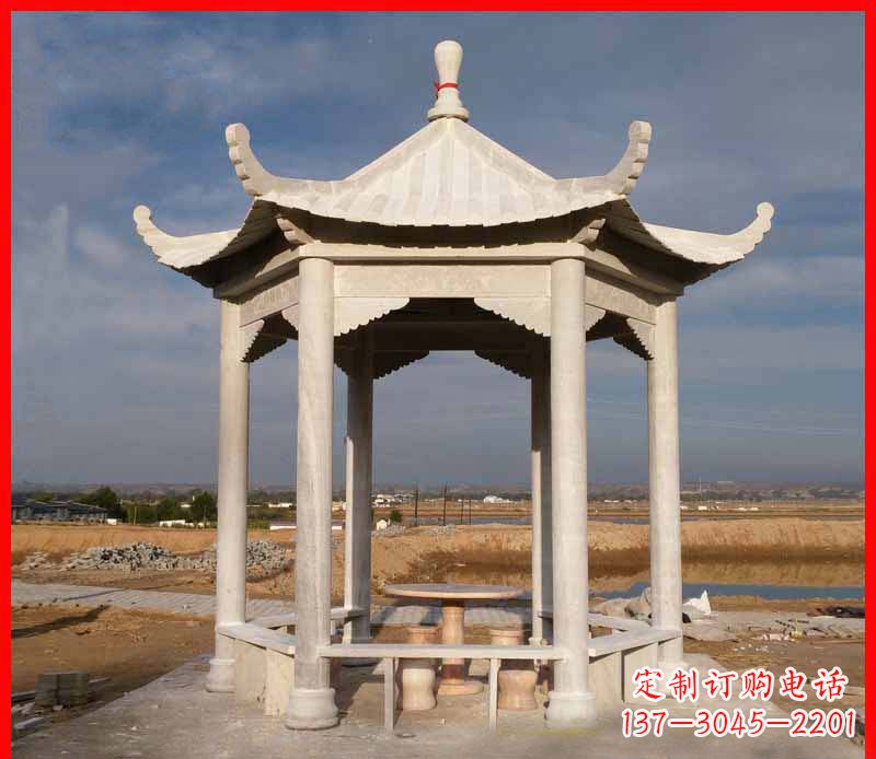 武汉公园大理石六角石雕凉亭 (2)