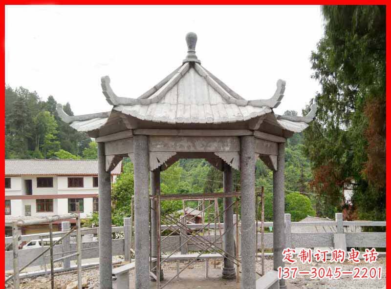 武汉精美大理石六角石凉亭雕塑