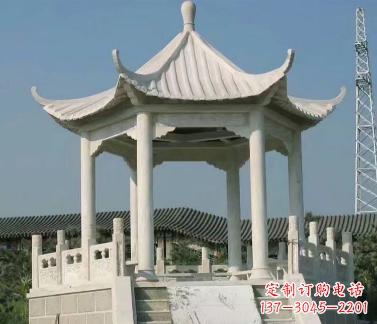 武汉极具视觉冲击力的大理石六角石凉亭雕塑