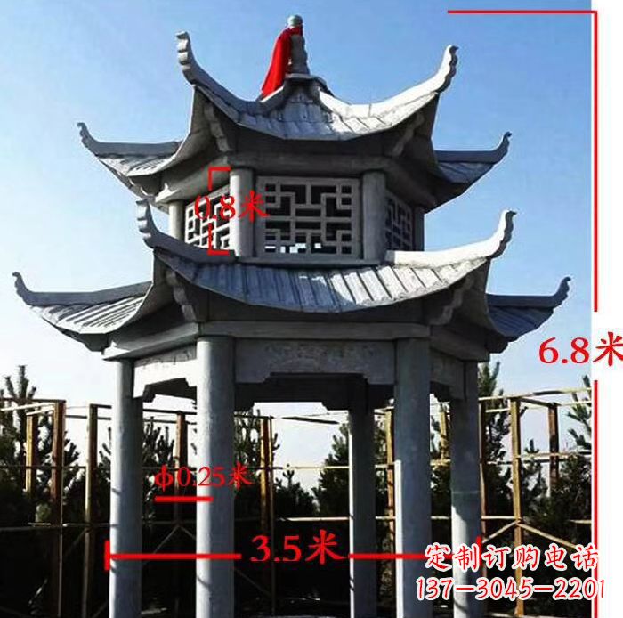 武汉杰出的大理石六角石双层凉亭雕塑