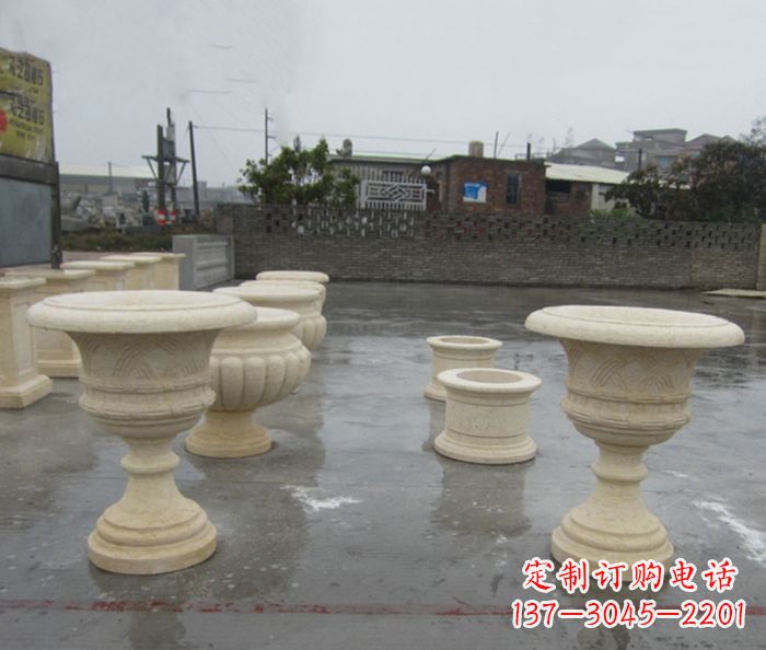 武汉完美绽放——大理石花盆石雕