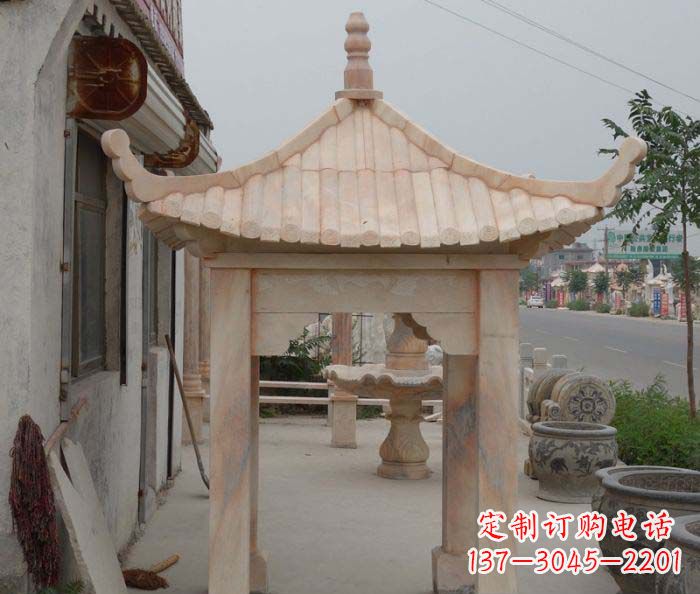 武汉精美红六角石凉亭雕塑
