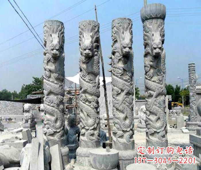 武汉广场景观大理石龙柱石雕 (4)