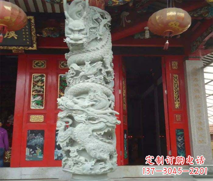 武汉景区大理石龙柱石雕