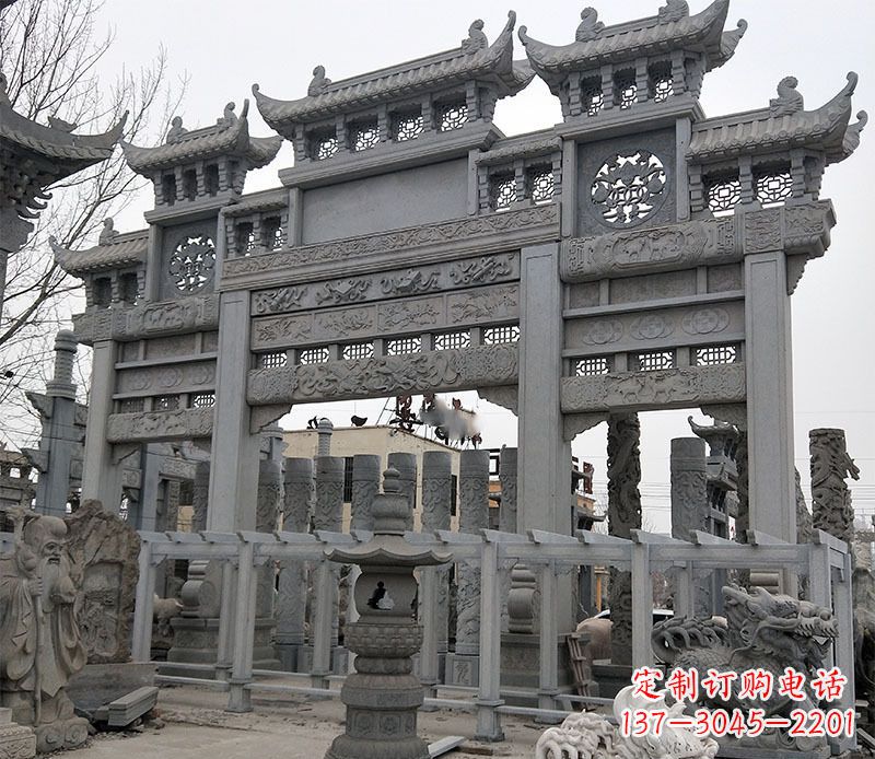 武汉景区三门牌坊石雕 (13)