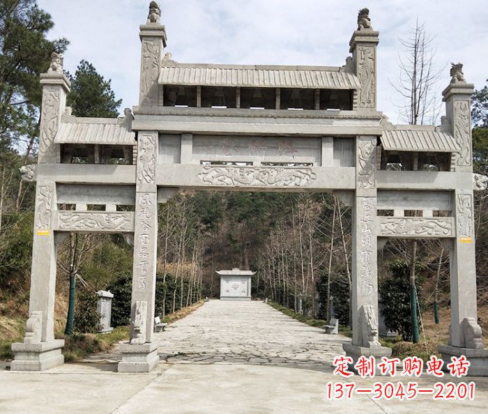 武汉景区三门牌坊石雕_1 (3)