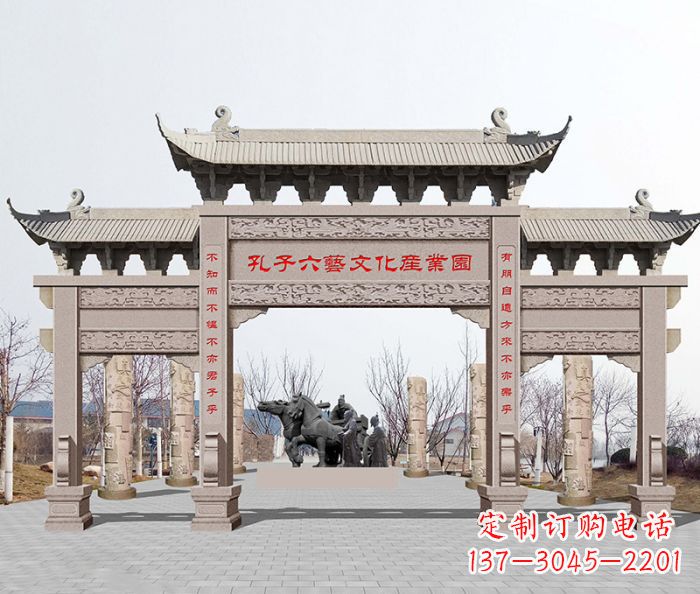 武汉景区三门石雕牌坊-高质美观可靠的雕塑装置