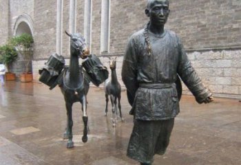 武汉中领雕塑专业定制古代人物小品毛驴铜雕