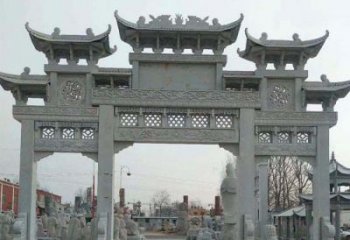 武汉三门牌坊石雕，精美汉风石雕装饰景区