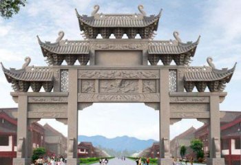 武汉景区三门石雕牌楼——精美雕塑定制