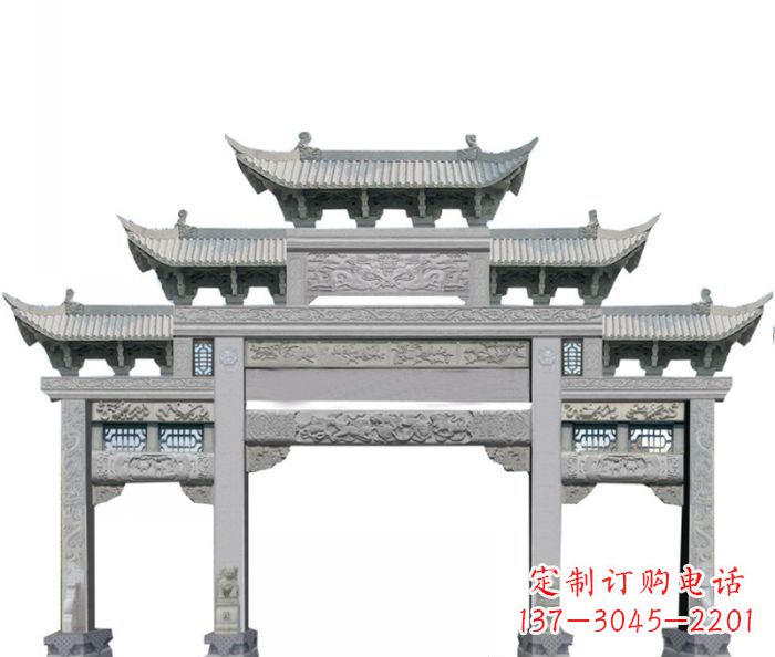 武汉农村三门牌坊石雕 (6)