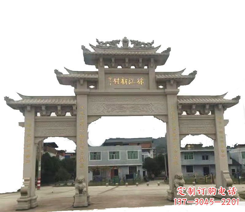 武汉三门牌坊仿古石雕,雕刻精美传承传统