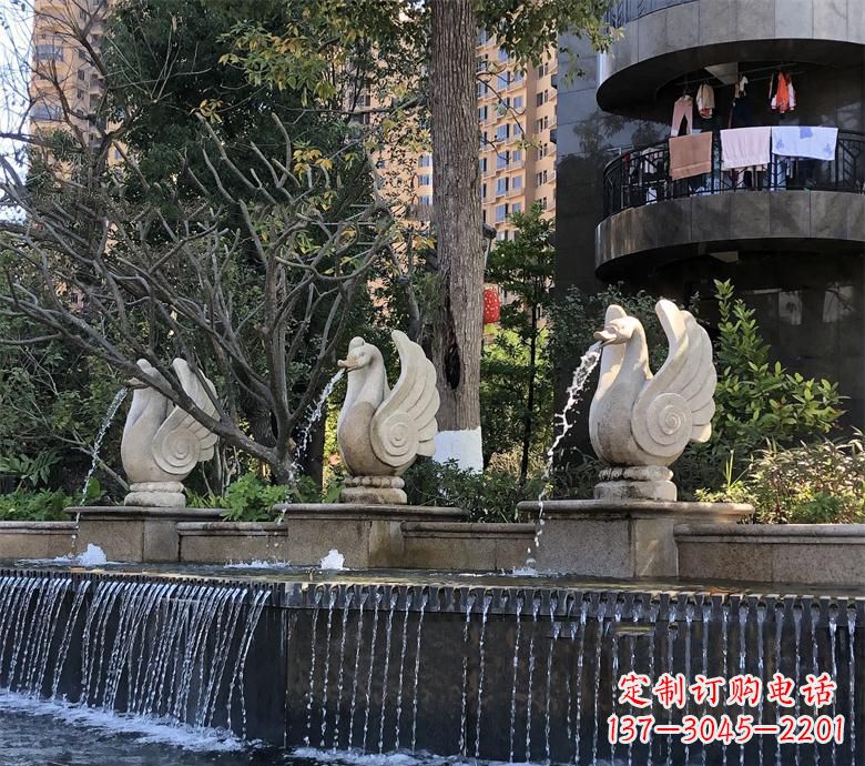 武汉石材喷水鹅 园林动物石雕景观摆放 水池石天鹅