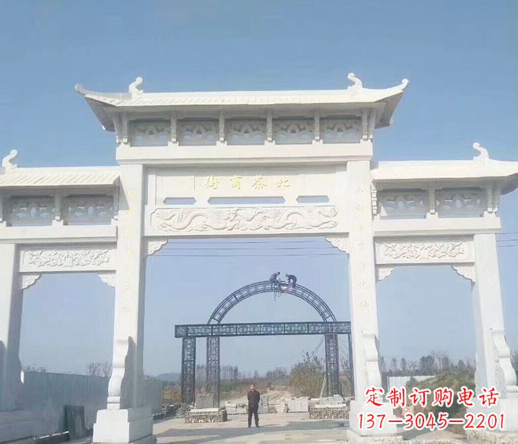 武汉石牌坊三门牌坊石雕 (4)