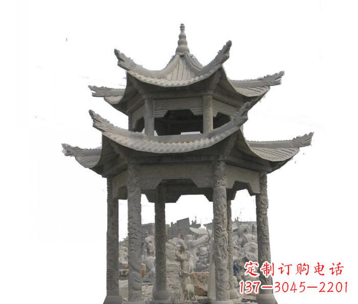 武汉双层仿古石雕凉亭 (2)