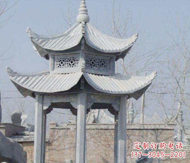 武汉双层仿古六角凉亭石雕