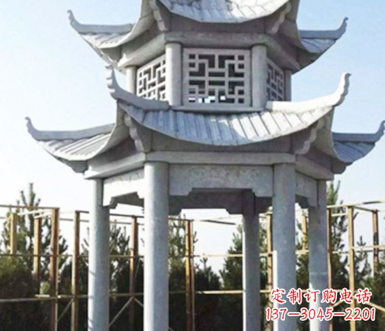 武汉双层仿古石凉亭石雕_2
