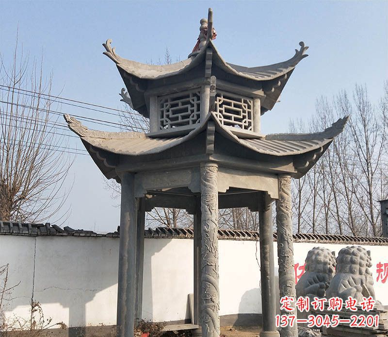 武汉双层户外凉亭石雕 (2)