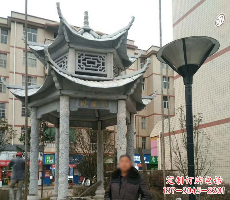 武汉双层六角凉亭石雕