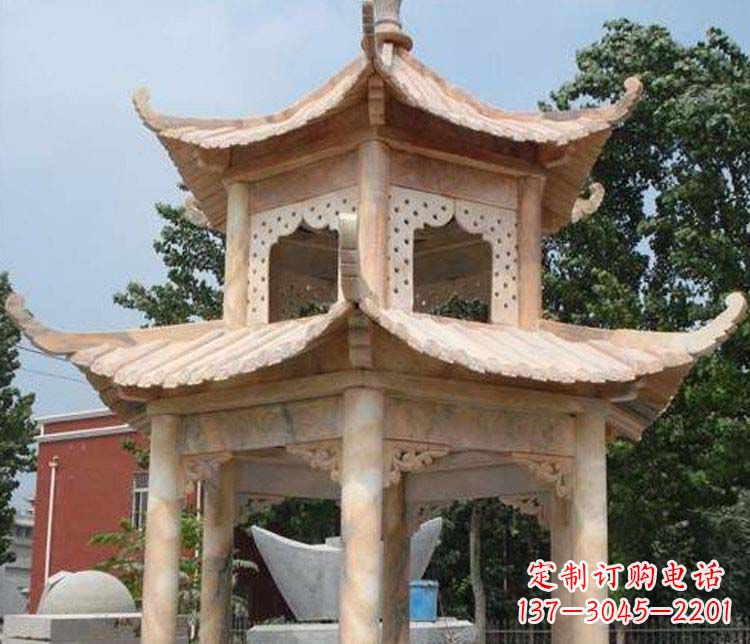 武汉双层晚霞红凉亭石雕