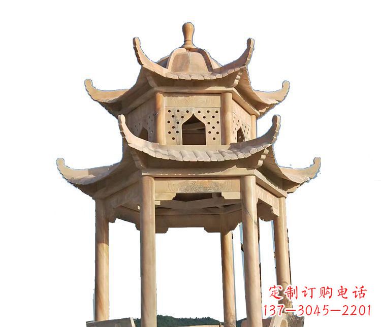 武汉双层晚霞红凉亭石雕 (2)