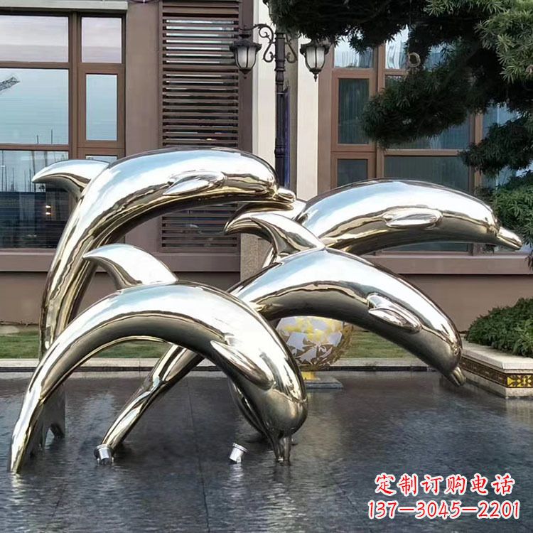 武汉水景不锈钢海豚雕塑-城市广场创意动物雕塑