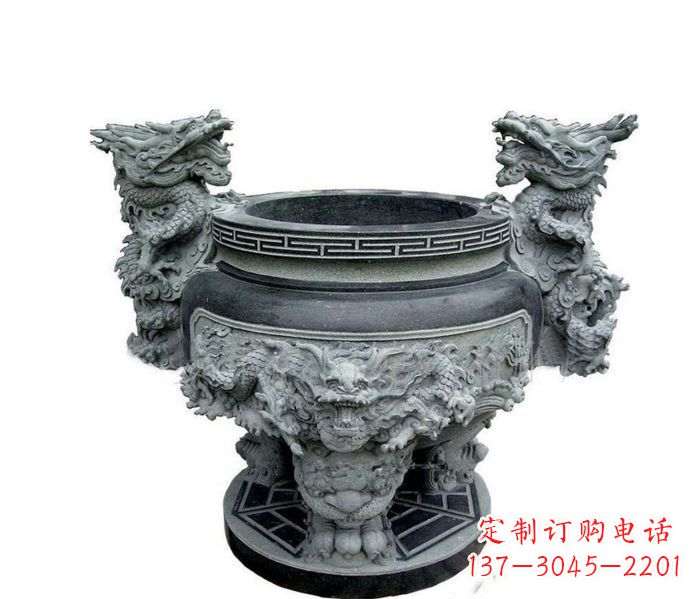 武汉寺庙景观龙头水缸石雕 (2)