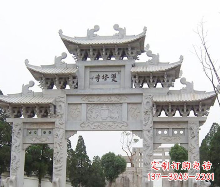 武汉寺庙三门牌坊石雕 (2)
