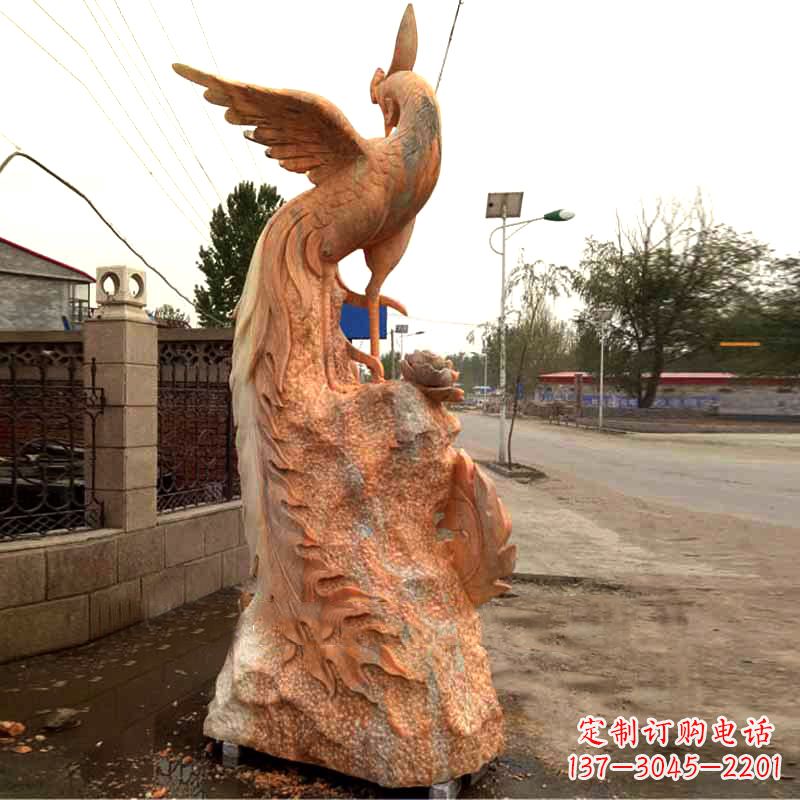 武汉晚霞红大理石瑞鸟凤凰雕塑