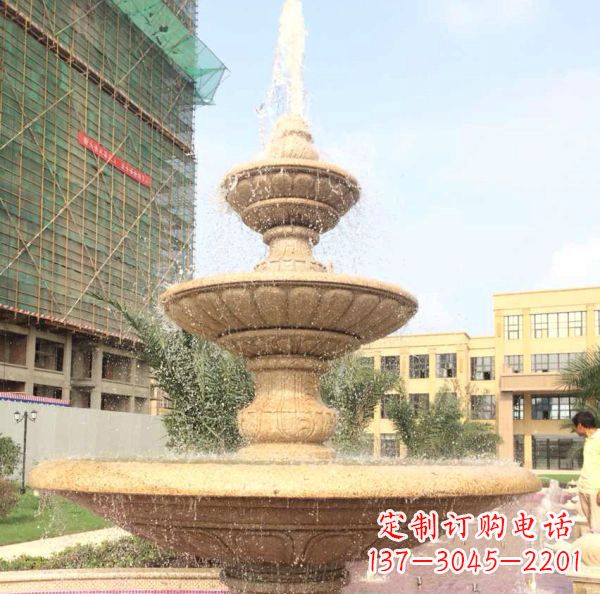 武汉晚霞红大型多层喷泉石雕