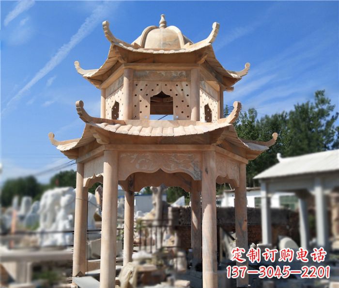 武汉晚霞红公园双层六角凉亭石雕