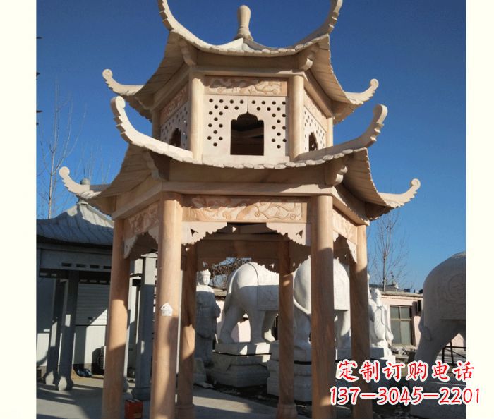 武汉晚霞红公园双层六角凉亭石雕 (2)