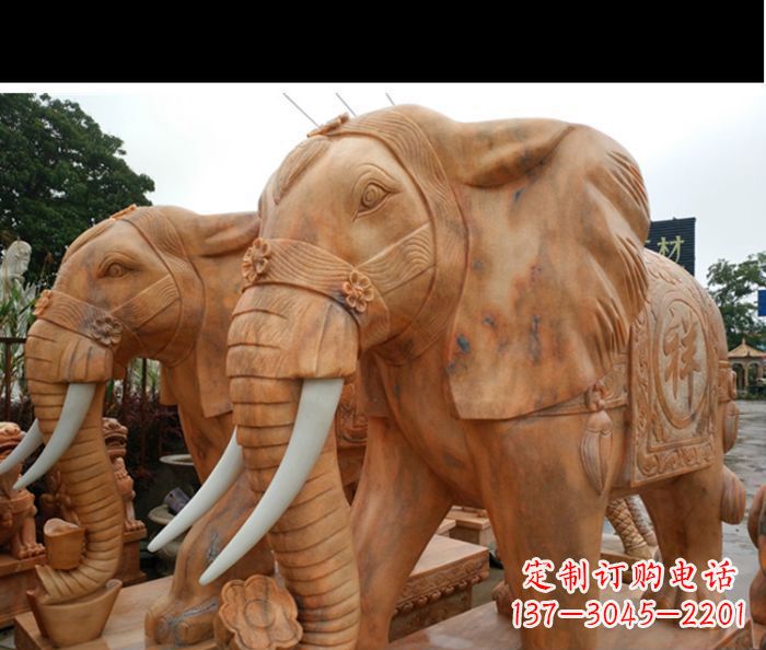 武汉晚霞红吉祥如意门口镇宅招财大象石雕 (3)
